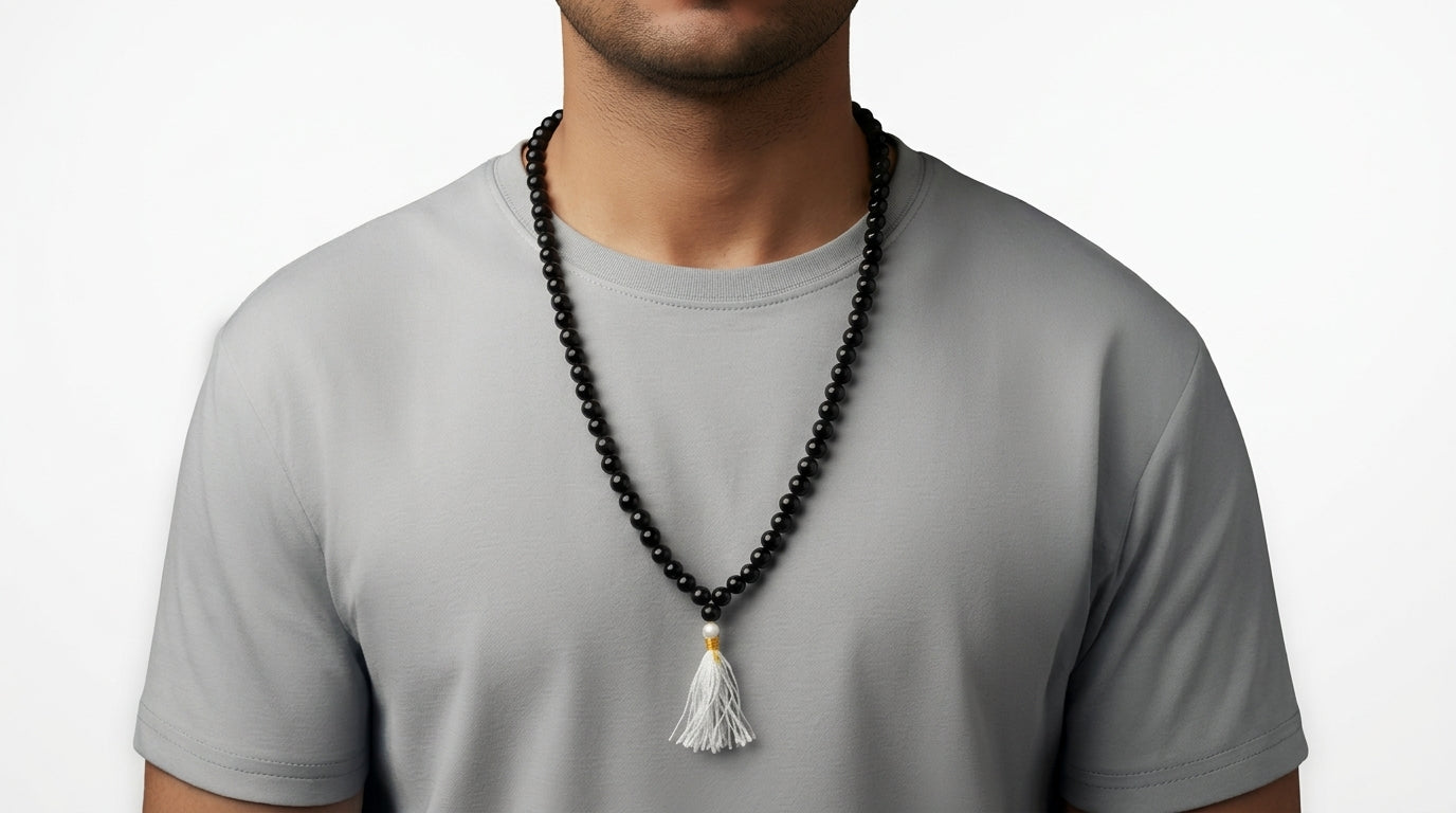 Kale Hakik Ki Mala - Black Agate Mala