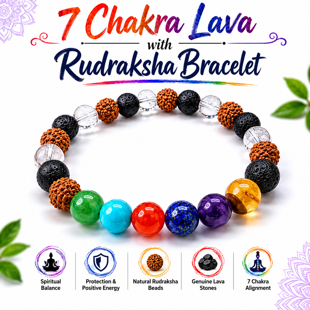 7 Chakra Lava Bracelet with Free Selenite Plate