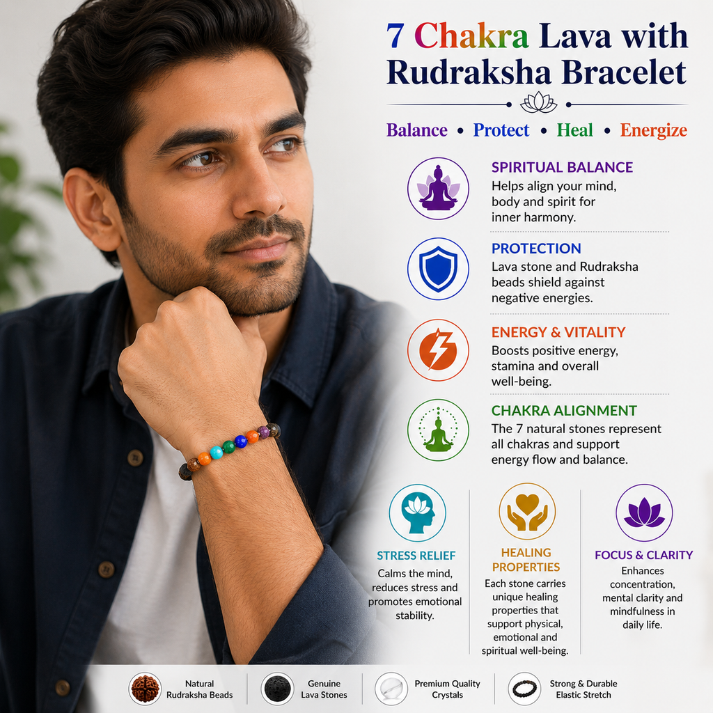 7 Chakra Lava Bracelet with Free Selenite Plate