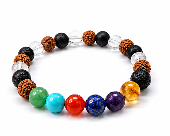 7 Chakra Lava Bracelet with Free Selenite Plate