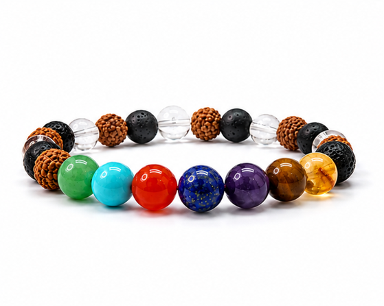 7 Chakra Lava Bracelet with Free Selenite Plate