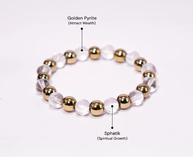 Raj Yog Bracelet (Golden Pyrites & Sphatik)