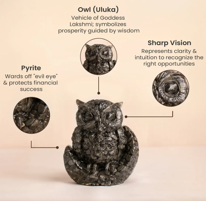 Money Magnet Owl & Seven Horses Pyrite Frame Combo