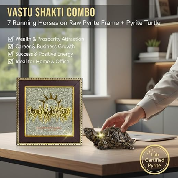 7 Horses Pyrite Frame & Pyrite Tortoise Dhan Vriddhi  Combo