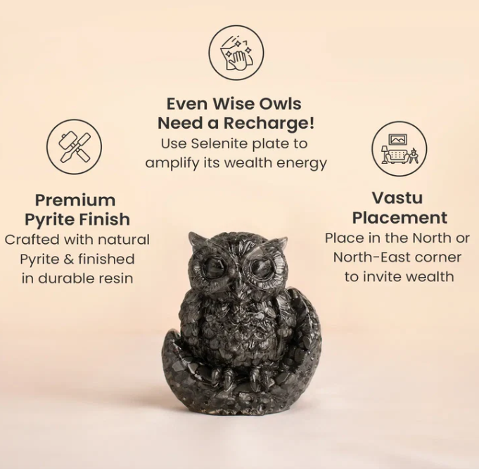 Pyrite Owl (Big) with Free Pyrite Tortoise